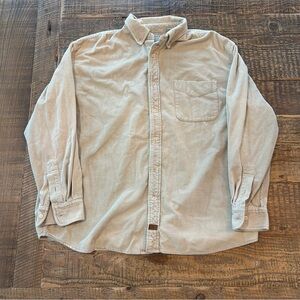 American Eagle Mens L Corduroy Button Down Shirt Tan 100% Cotton Vintage Style